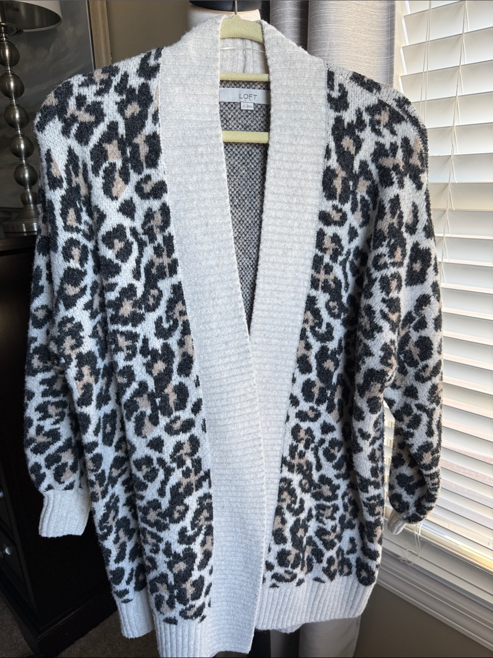 LOFT Leopard Print Open-Front Cardigan with Black and Tan Spots